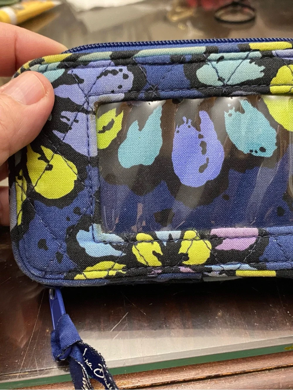 Vera Bradley Cotton RFID Double Zip ID Wristlet - Blue Floral